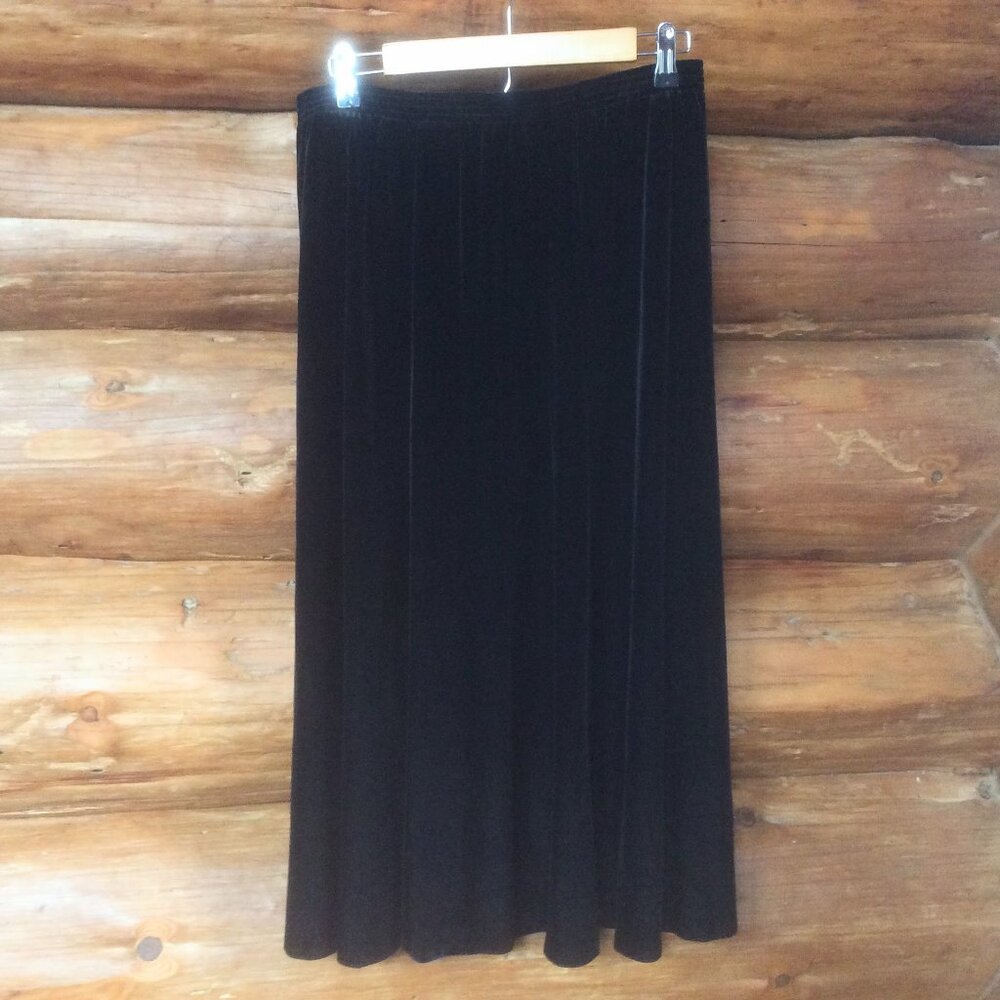 Vintage 90s Alfred Dunner Black Velvet Whimsigoth Grunge Midi Skirt Size 14